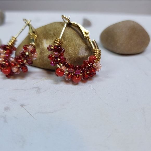 Handmade new! Beaded hoops glass beads - Picture 5 of 12